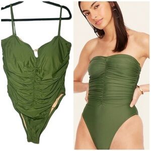 NWT J. Crew Safari Green Ruched One-Piece Swimsuit with Removable Straps 22 (3X)